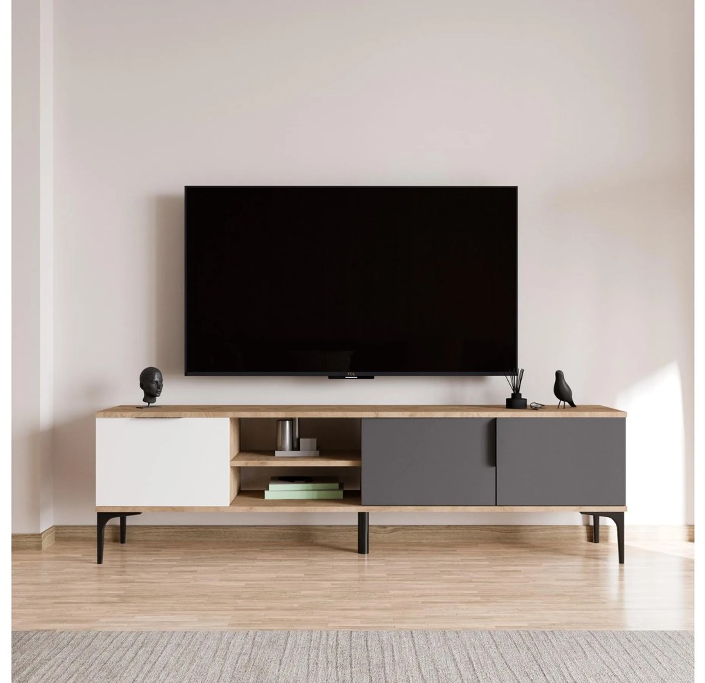 TV asztal/szekrény Tarza TV (fehér + antracit tölgy). 1108146