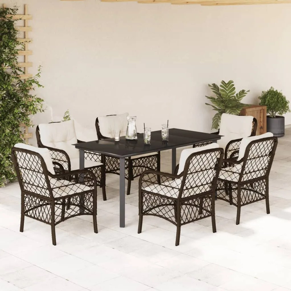 7 részes barna polyrattan kerti étkezőgarnitúra párnával