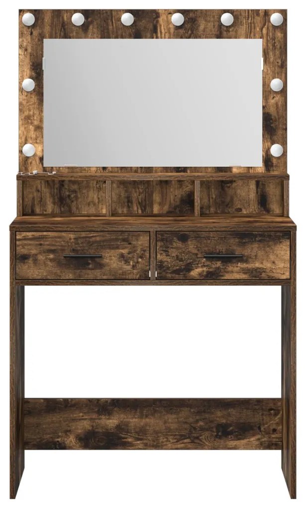 Sminkasztal LED világítással Füstölt tölgy 79x41x135 cm
