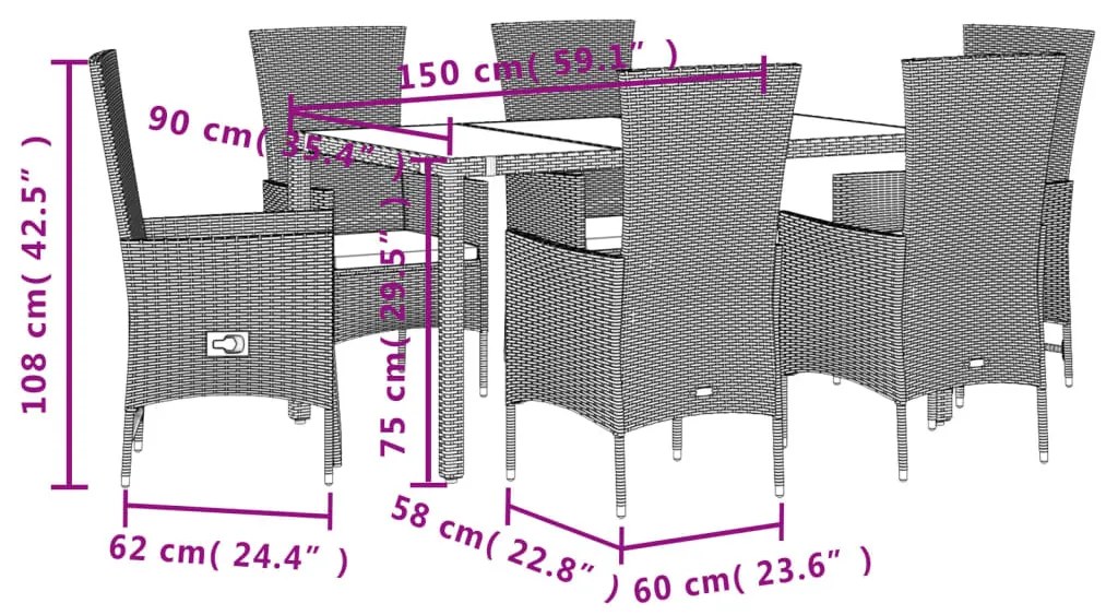 7 részes bézs polyrattan kerti étkezőgarnitúra párnákkal