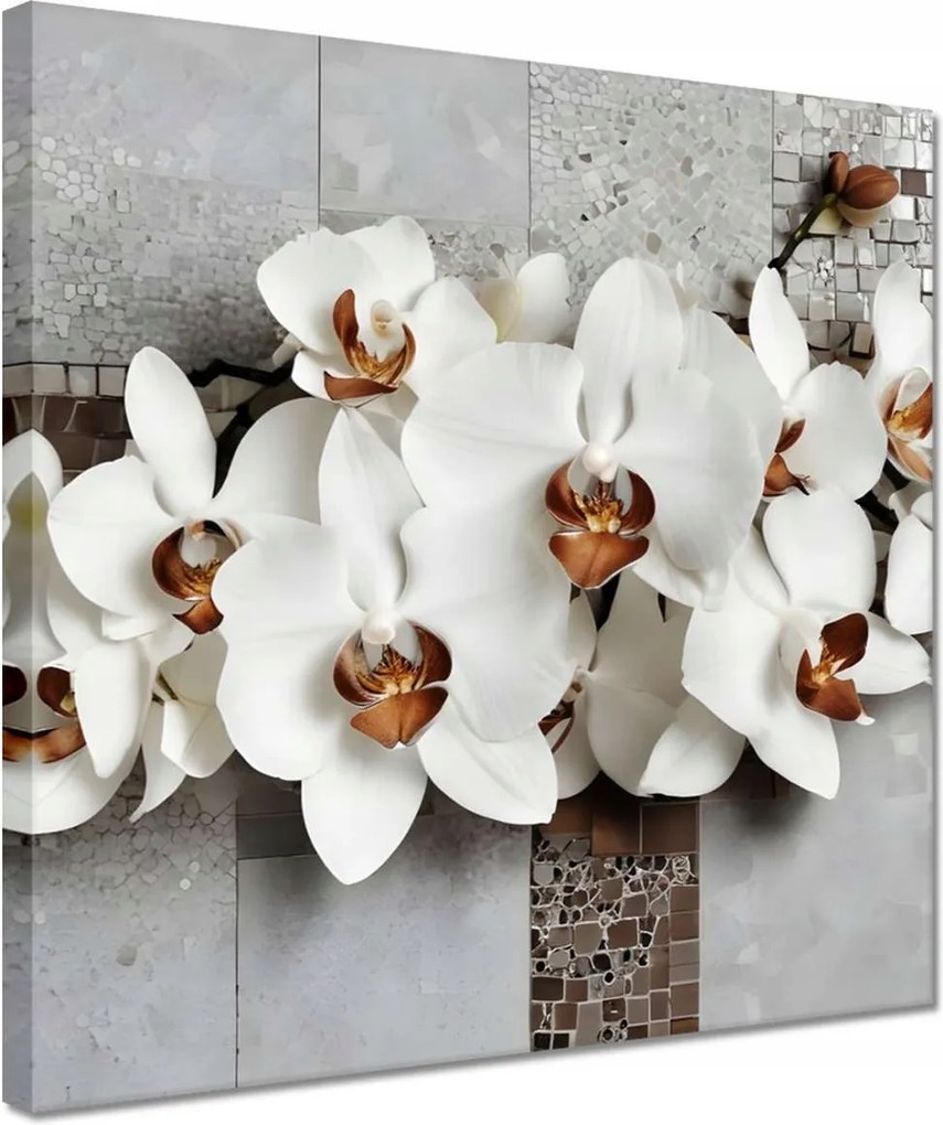 Vászonkép 30x30 Fehér orchideák és mozaik