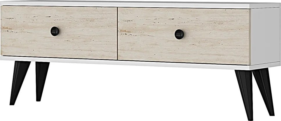 Mona TV-állvány, fehér-travertin, 120 cm