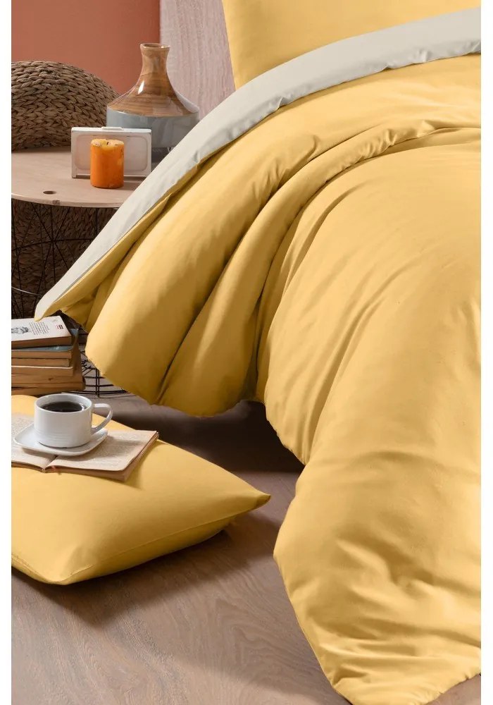 Sárga-krémszínű kétszemélyes-hosszabbított pamut ágyneműhuzat lepedővel 200x220 cm – Mila Home
