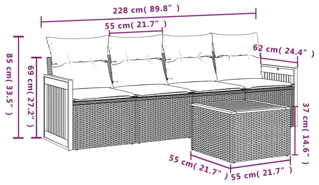 5 részes szürke polyrattan kerti ülőgarnitúra párnákkal