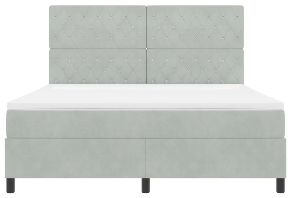 Boxspring ágy matraccal & LED világítással, világosszürke, 180x200 cm, bársonyos