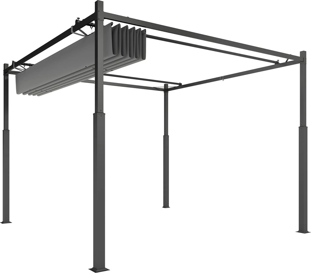 Outsunny 3 x 3 m felhúzható pergola – 180 g/m² poliészter, UPF30+, mágneses rögzítés, szürke | Aosom