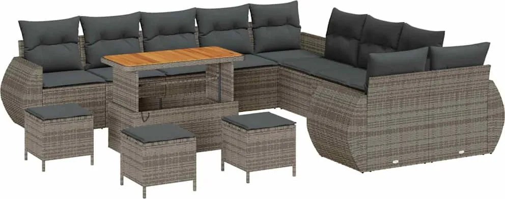 vidaXL Kerti Kanapé Szett 14 pcs Szürke polirattan