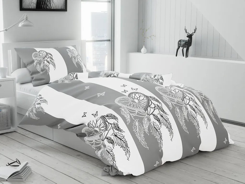 Pamut ágyneműhuzat TIRSO BLEND szürke-fehér Ágyneműhuzat mérete: 70 x 90 cm | 140 x 220 cm