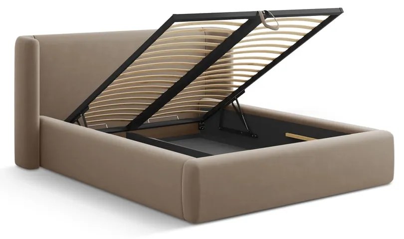 Világosbarna kárpitozott ágyneműtartós franciaágy ágyráccsal 200x200 cm Jason – Windsor &amp; Co Sofas