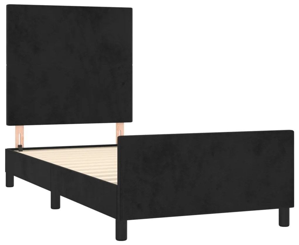 fekete bársony ágykeret fejtámlával 80 x 200 cm