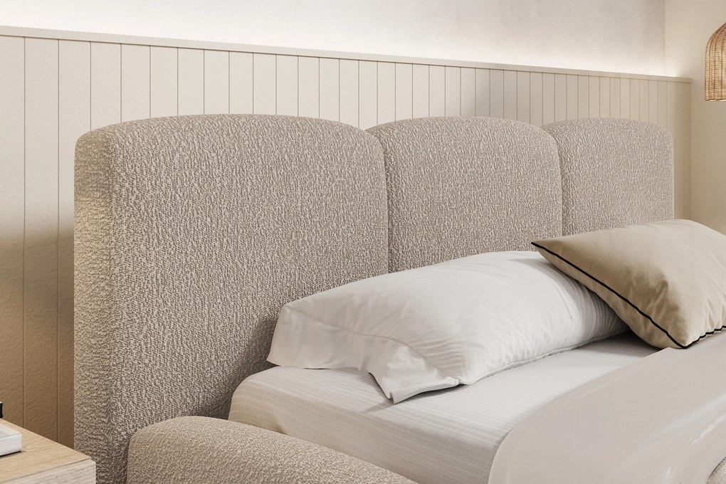 Marios kárpitozott ágy 160x200 cm, ágyneműtartós - bézs buklészövet Quelle 03