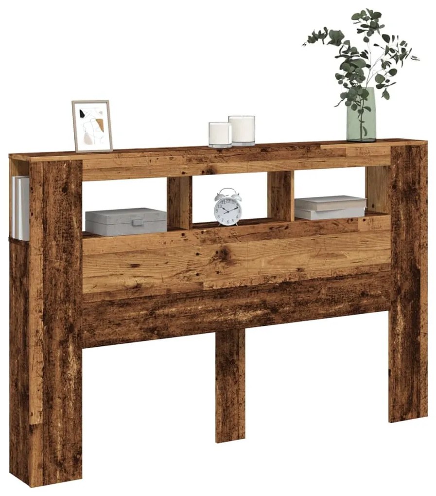 antik fa színű szerelt fa LED-es fejtámla 160x18,5x103,5 cm