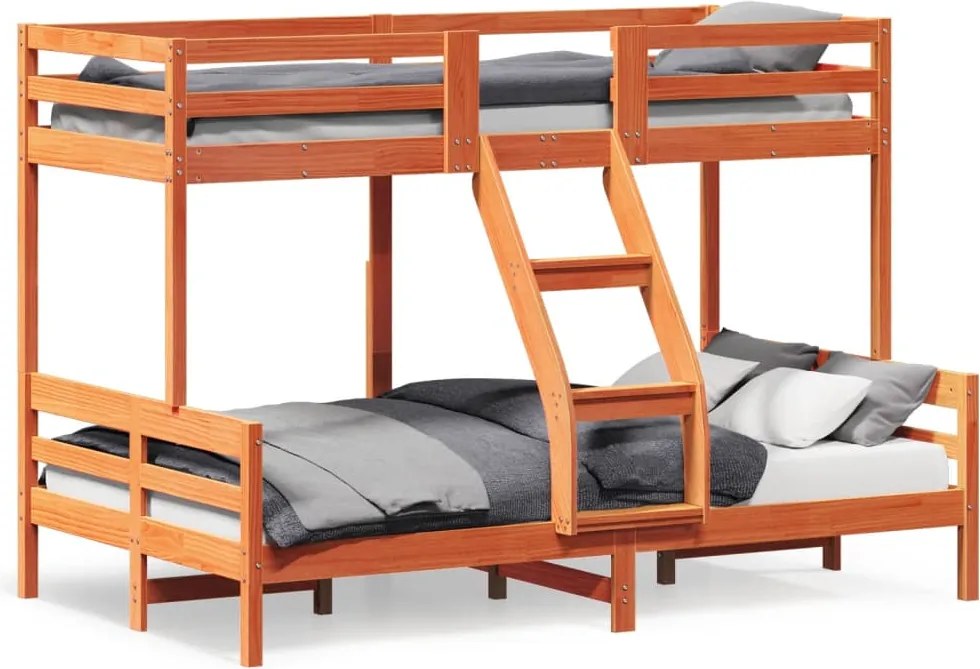 vidaXL viaszbarna tömör fenyőfa emeletes ágy 90 x 200/120 x 200 cm