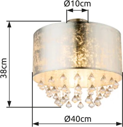 Globo 15188D3 Mennyezeti lámpa, nikkel matt, textil ezüst , akril kristály, áttetsző, ø: 400, H:380, Foglalat típusa:1xE27 60W 230V
