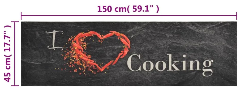 fekete mosható cooking feliratos bársony konyhaszőnyeg 45x150cm