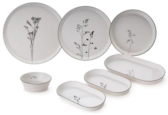 27 darabos étkészlet, fehér/fekete/porcelán