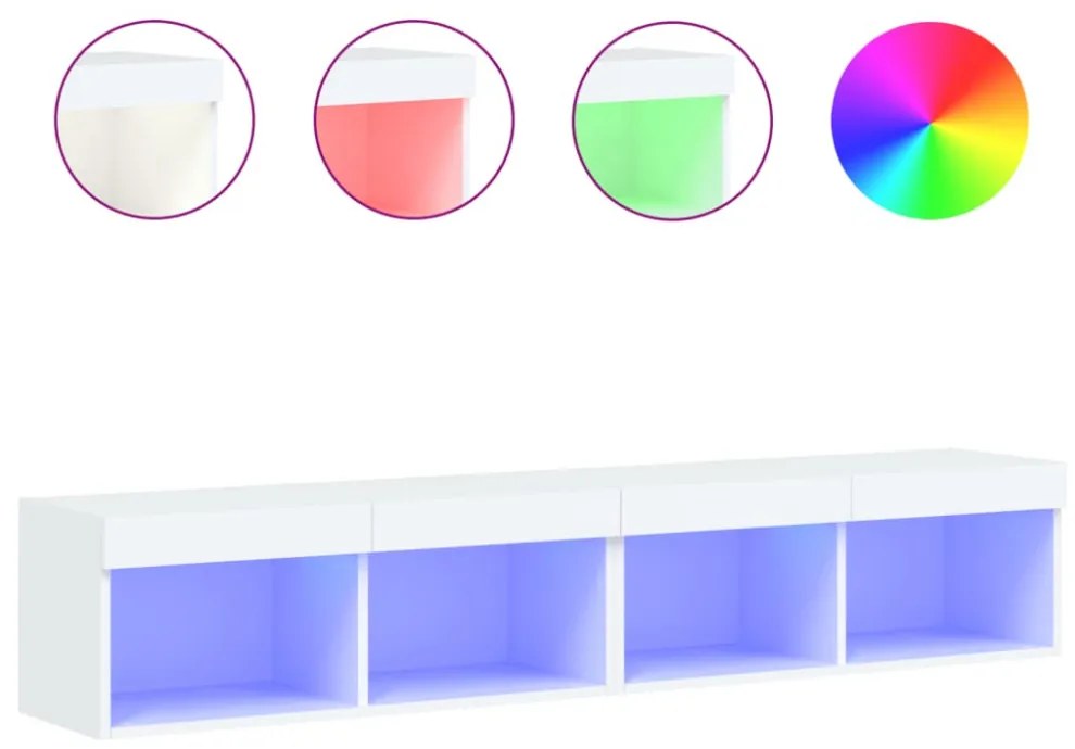 2 db fehér TV-szekrény LED-világítással 80x30x30 cm
