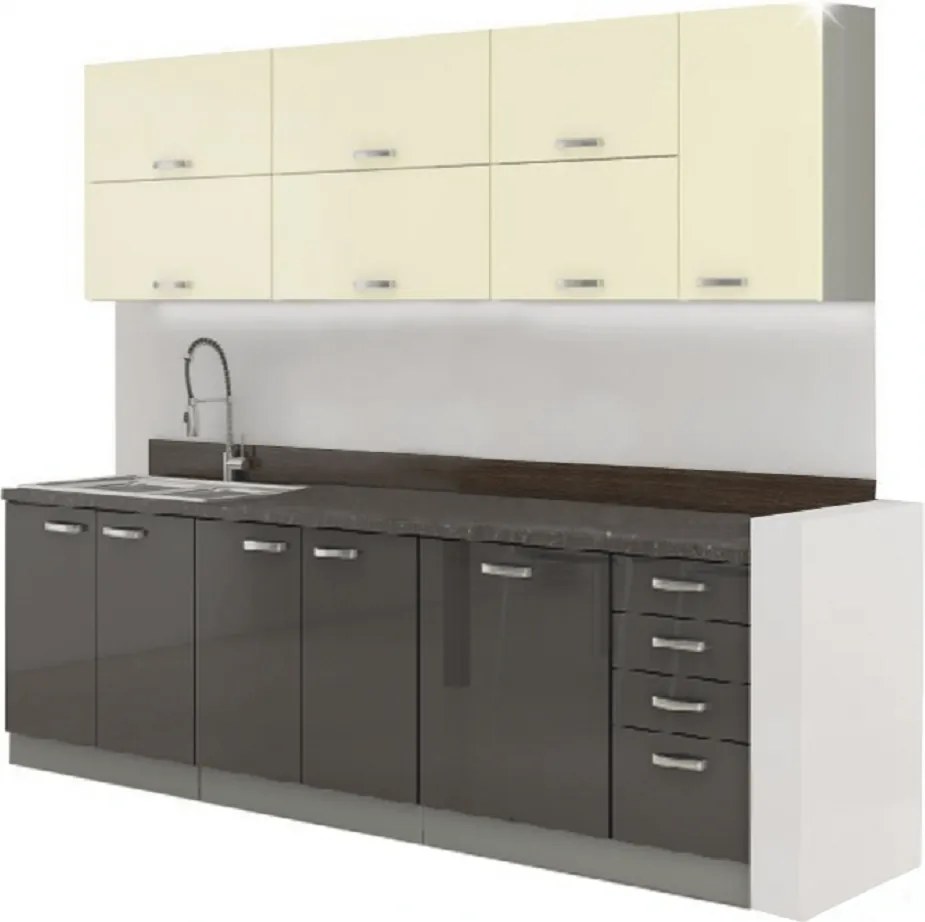 konyhabútor, szürke/bézs, extra magas fényű, PRADO