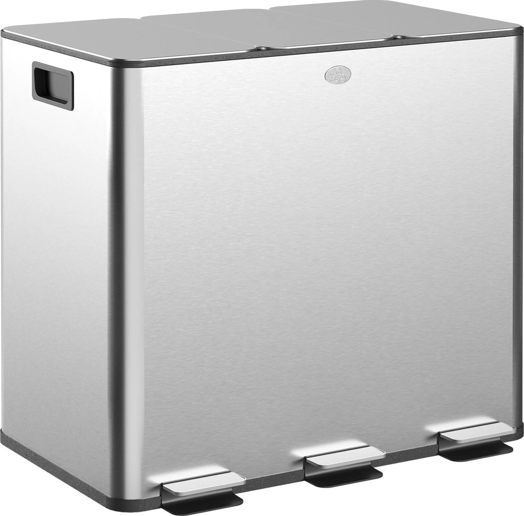 HOMCOM Konyhai Szemetes 3 Rekesszel 3x15L Rozsdamentes Acél Konyhai Hulladékgyűjtő Soft-Close Fedéllel és Kivehető Belső Vel a Hulladék Ételmaradékok