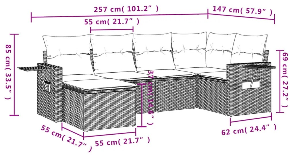 6 részes barna polyrattan kerti ülőgarnitúra párnával