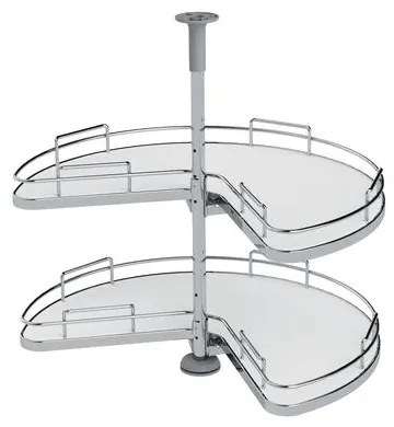 Konyhai fémrács, sarokszekrénybe, 3/4 kör kosár, króm-fehér, 810mm átmérő, oszloppal, 400mm ajtókhoz, Sige Infinity Line 361
