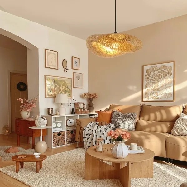 Immax 08269L - Csillár zsinóron HILO 1xE27/40W/230V átm. 60 cm bambusz