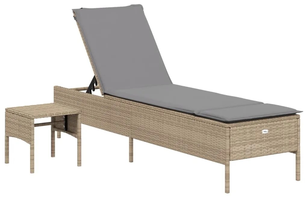 3 részes bézs polyrattan napozóágy szett párnával