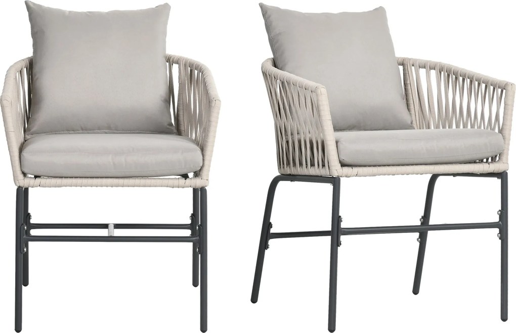 Outsunny 2 db-os Kerti Szék Készlet Párnákkal, Boho Stílusú Teraszi Szék, Kerti Bútor, Erkély Szék, Fém Váz, 57 x 60 x 71 cm, Bézs | Aosom