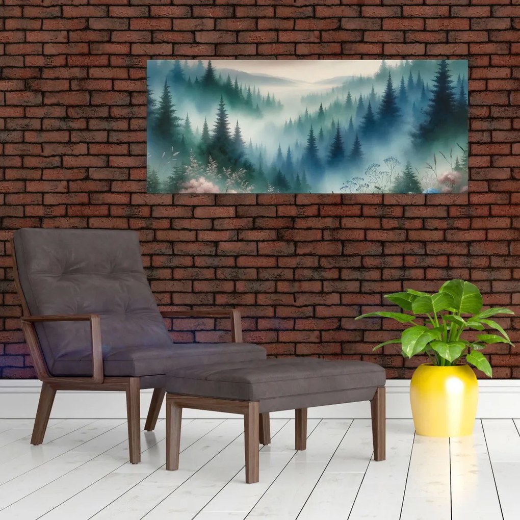 Kép - Erdős táj köddel (120x50 cm)