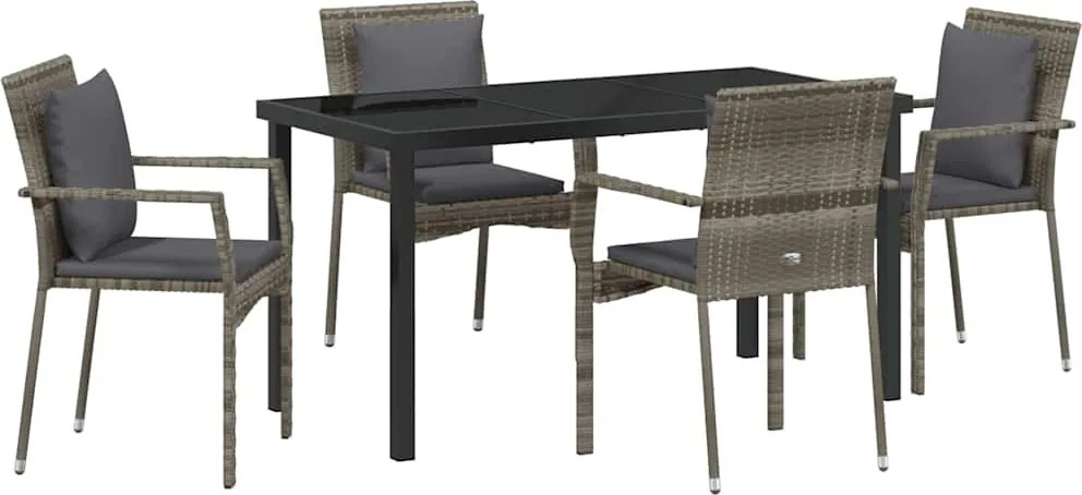 vidaXL Kert étkező szett párnával 5 pcs Szürke polirattan