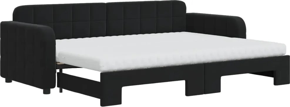 vidaXL fekete kihúzható bársony heverő matraccal 80 x 200 cm