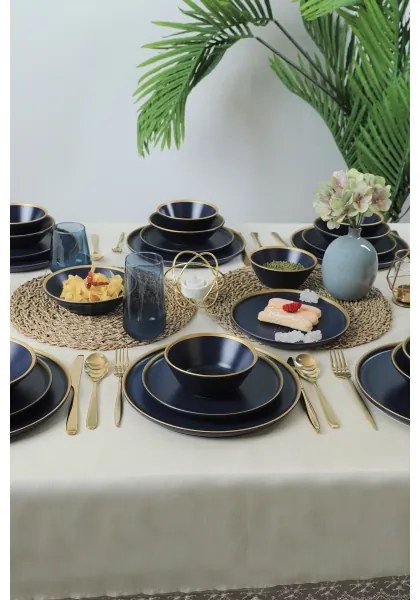 24 darabos étkészlet kék/arany/kerámia