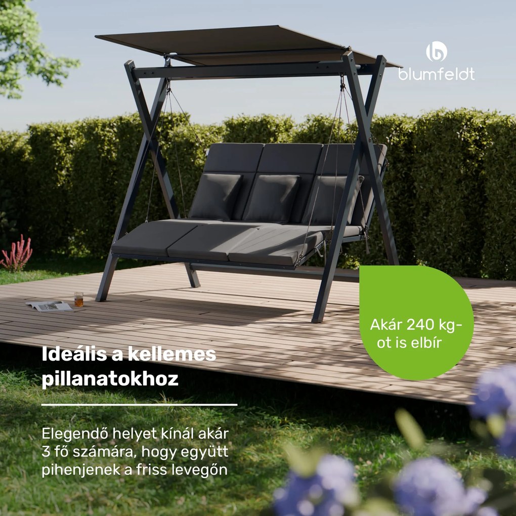 FlexiSwing, hollywoodi hinta, 3 üléses, állítható háttámla, napellenző, időjárásálló