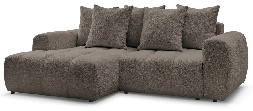 Barna buklé kinyitható-tárolóhelyes sarokkanapé (bal oldali-heverő résszel) Roxelane – Bobochic Paris