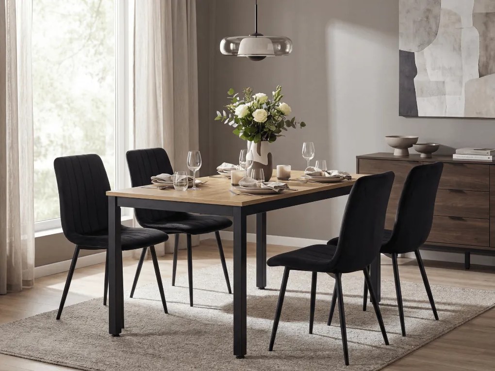 Fekete bársonyszék LAVA ONYX fekete lábakkal