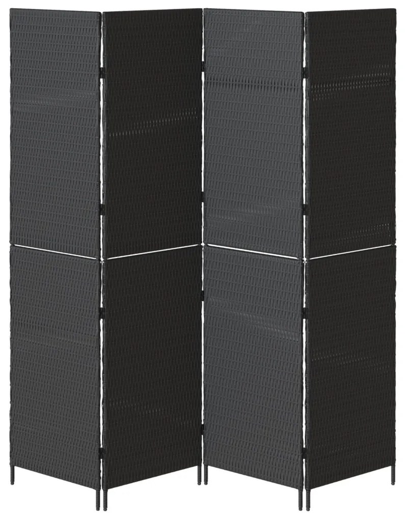 Szobai elválasztó 4 paneles hajtható fekete 195x180 cm poli rattan