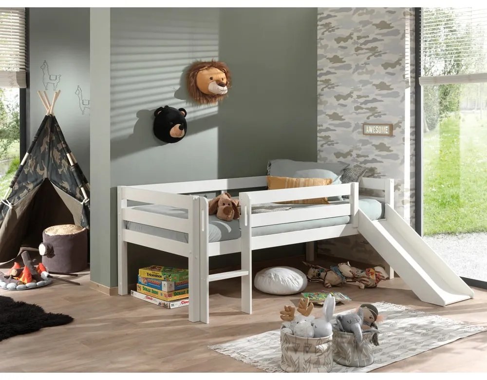 Pino fehér magasított gyerekágy csúszdával, 90 x 200 cm - Vipack