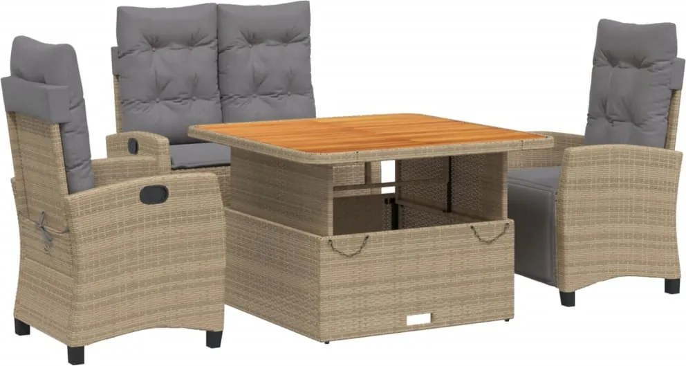 vidaXL 4 részes bézs polyrattan kerti étkezőgarnitúra párnákkal