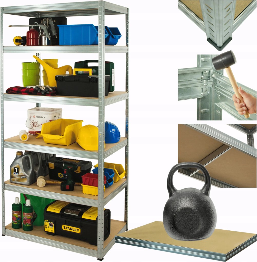 Horganyzott fém tároló állvány Helios 213x90x35cm 6Px175kg Tömör