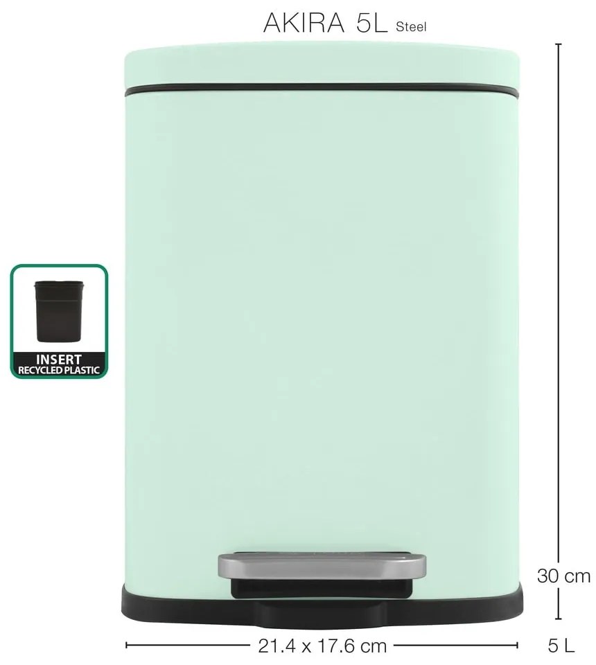 Mentazöld acél pedálos szemetes 5 l Akira – Spirella