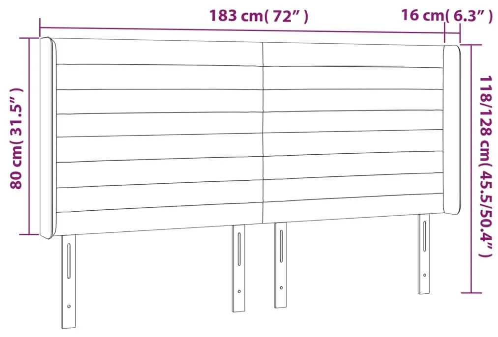 sötétkék bársony LED-es fejtámla 183x16x118/128 cm