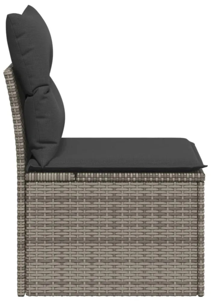 szürke polyrattan karfa nélküli kerti kanapé párnával