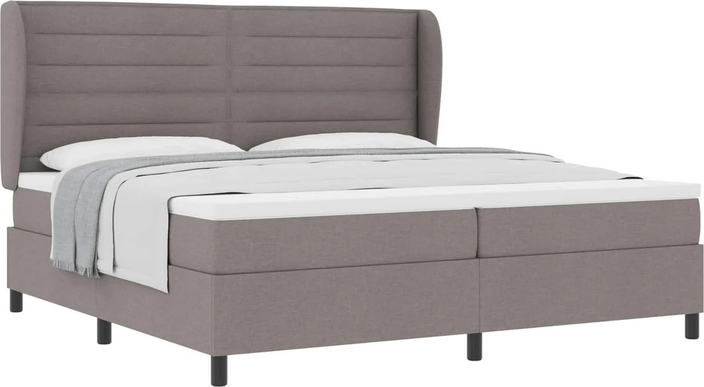 vidaXL Boxrugós ágy matracmal fejtámlával Tópszínű 200 x 200 cm szövet