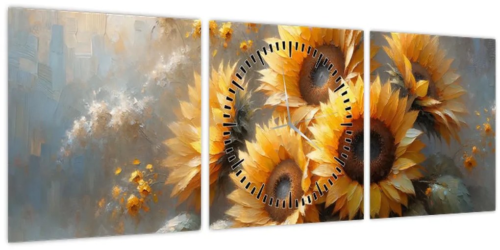 Kép - Napraforgók festménye (órával) (90x30 cm)