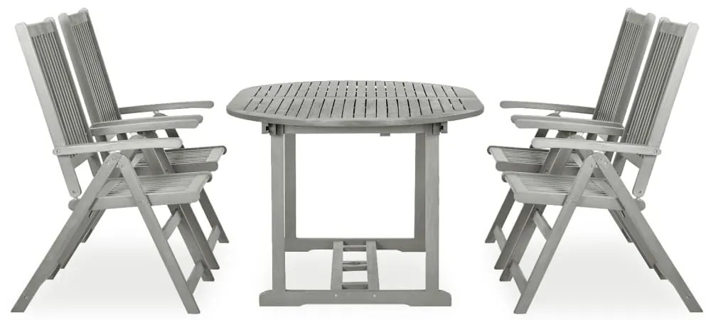 vidaXL 5 darabos, tömör akácfa kerti étkezőgarnitúra (150-200) x 100 cm, szürke