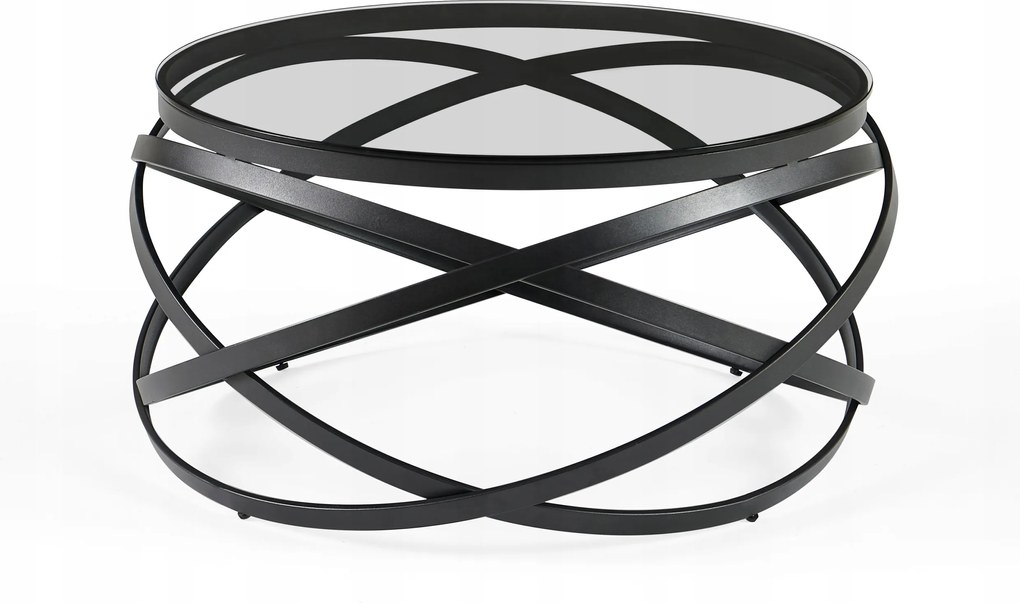 Dohányzóasztal Kerek 80cm Edzett üveg, Fekete Festett Acél váz