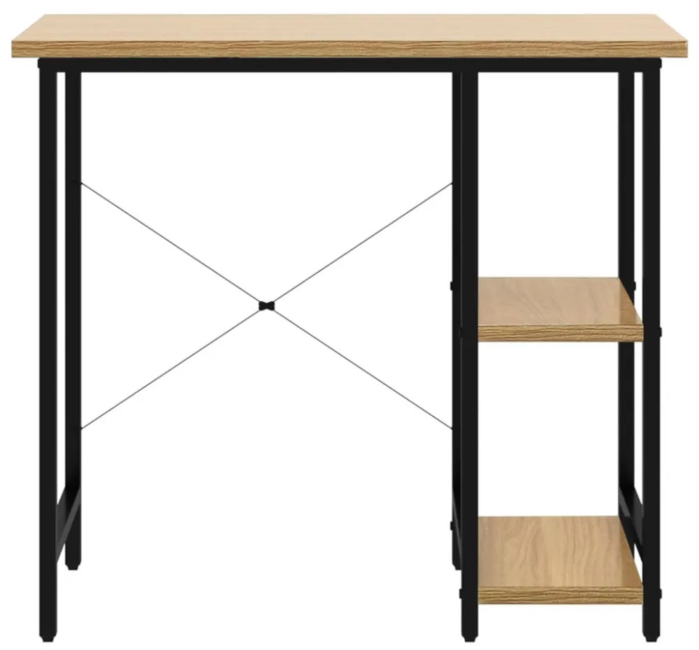 fekete-tölgyszínű MDF és fém számítógépasztal 80 x 40 x 72 cm