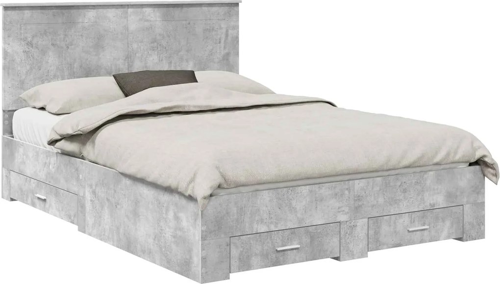 vidaXL Ágykeret fejtámlával fiókkal Beton Szürke 160 x 200 cm Faanyag