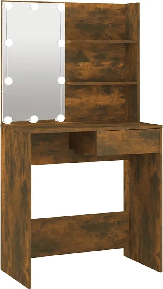 vidaXL füstös tölgyszínű LED-es fésülködőasztal 74,5 x 40 x 141 cm