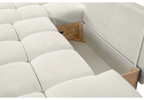 Kihúzható L-alakú kárpitozott sarokülőgarnitúra tárolóval ALMADA balos bézs